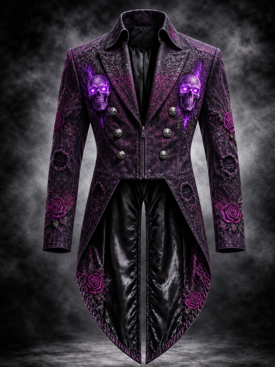 Men's Gothic Punk Art Print Swallow-Tailed Coat